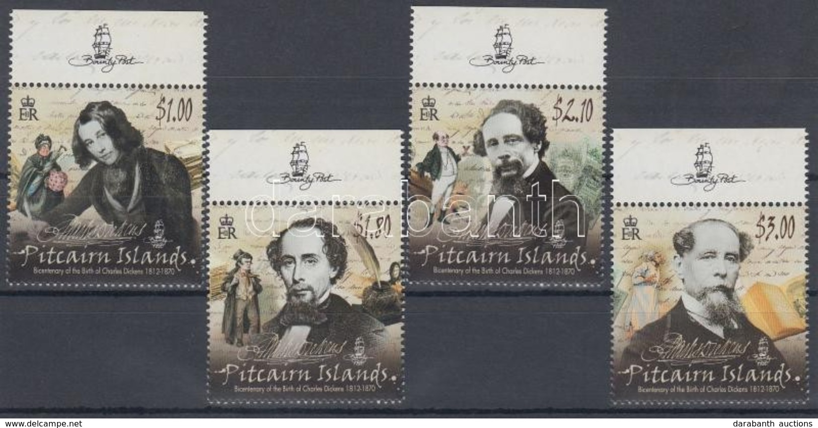 ** 2012 200 éve Született Charles Dickens ívszéli Sor, 4 érték - Altri & Non Classificati