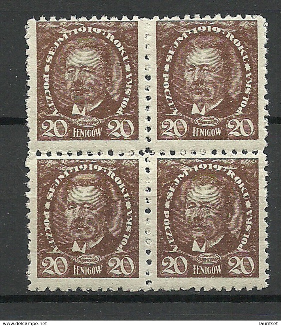 POLEN Poland 1919 Michel 126 As 4-block * Signed - Ungebraucht