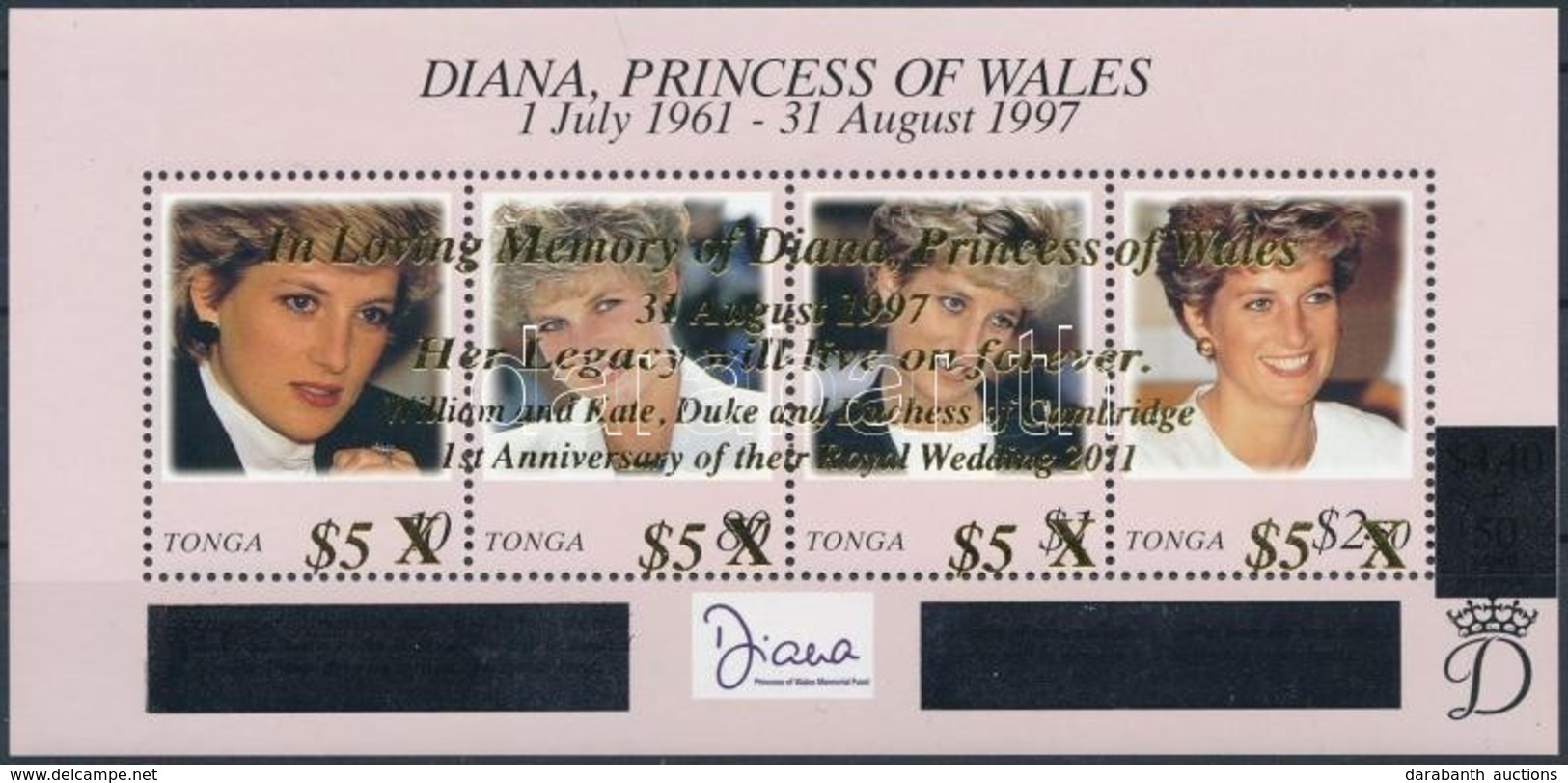 ** 2012 Lady Diana Emlékére, Vilmos Herceg és Kate Middleton Első Házassági évfordulója Felülnyomott Blokk Mi 58 - Altri & Non Classificati