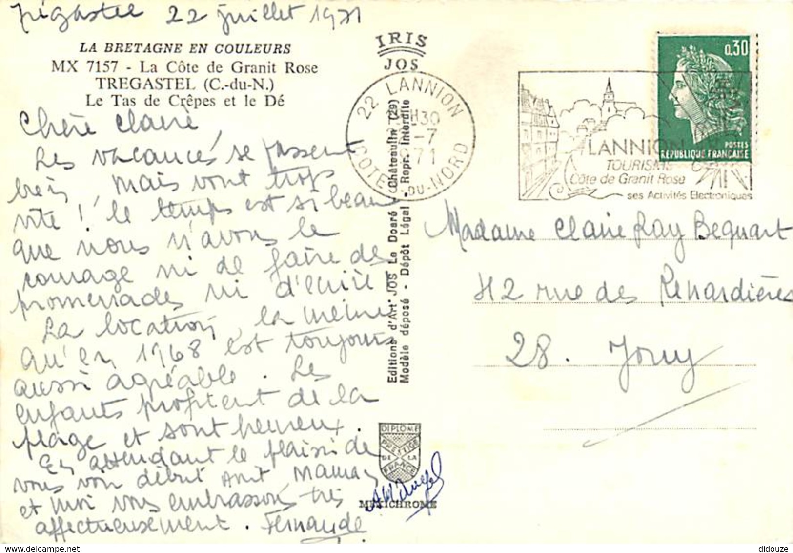 22 - Trégastel - Le Tas De Crêpes Et Le Dé - Curiosité Géologique - Flamme Postale De Lannion - Voir Scans Recto-Verso - Trégastel