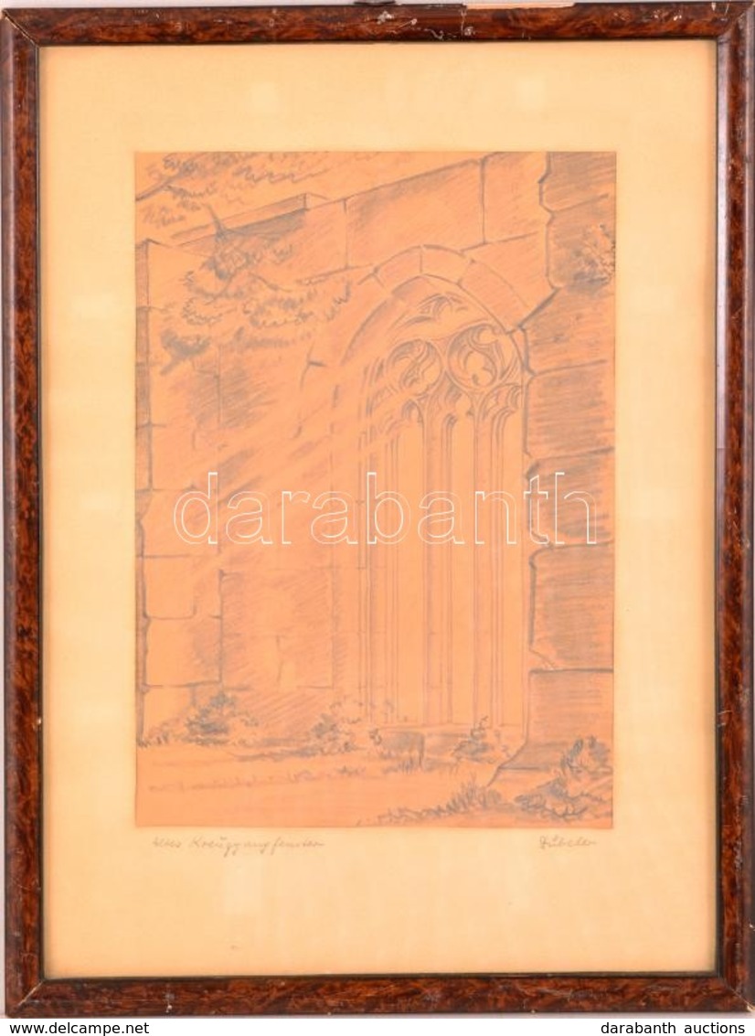 Gűbeler Jelzéssel: Altes Kreüzgangfenster. Ceruza, Papír, üvegezett Keretben, 27×19 Cm - Andere & Zonder Classificatie