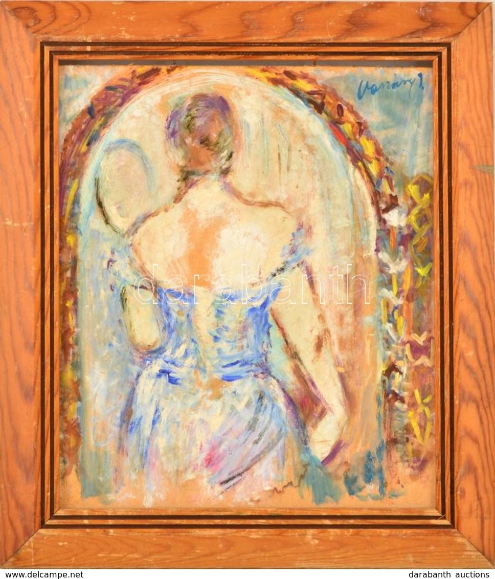 Vaszary Jelzéssel: Tükör Előtt. Olaj, Karton, Keretben, 29×25 Cm - Altri & Non Classificati