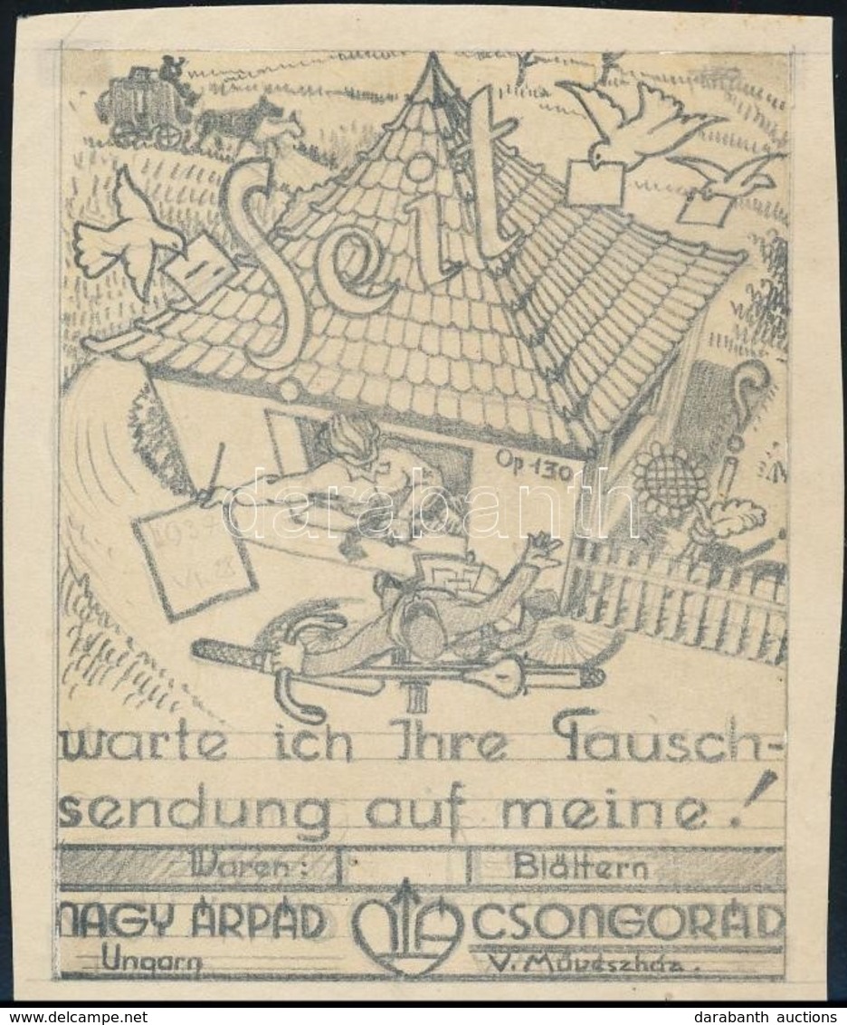 1937 Nagy Árpád Dániel (1894-1959): Ex Libris Csongorád Művészház. Klisé, Papír, Jelzett, 11×9 Cm - Sonstige & Ohne Zuordnung