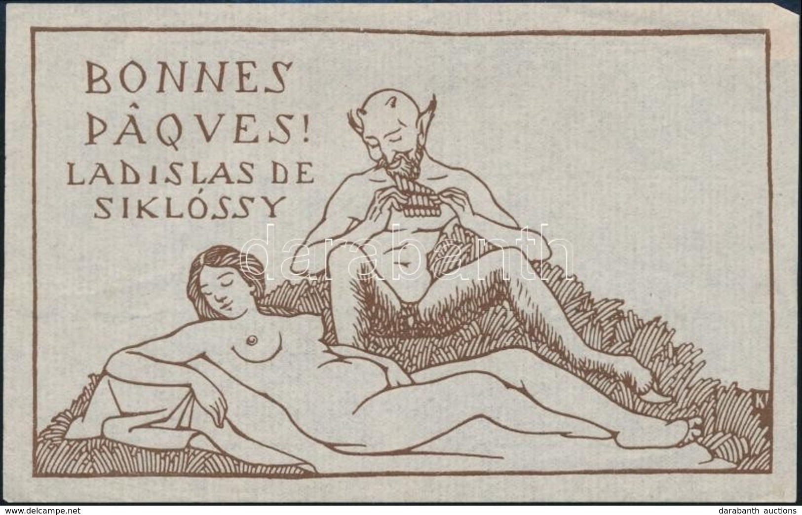 Jelzés Nélkül: Ex Libris Ladislas Siklóssy. Bonnes Páques! Erotikus Ex Libris, Klisé, Papír, 9x15 Cm - Sonstige & Ohne Zuordnung