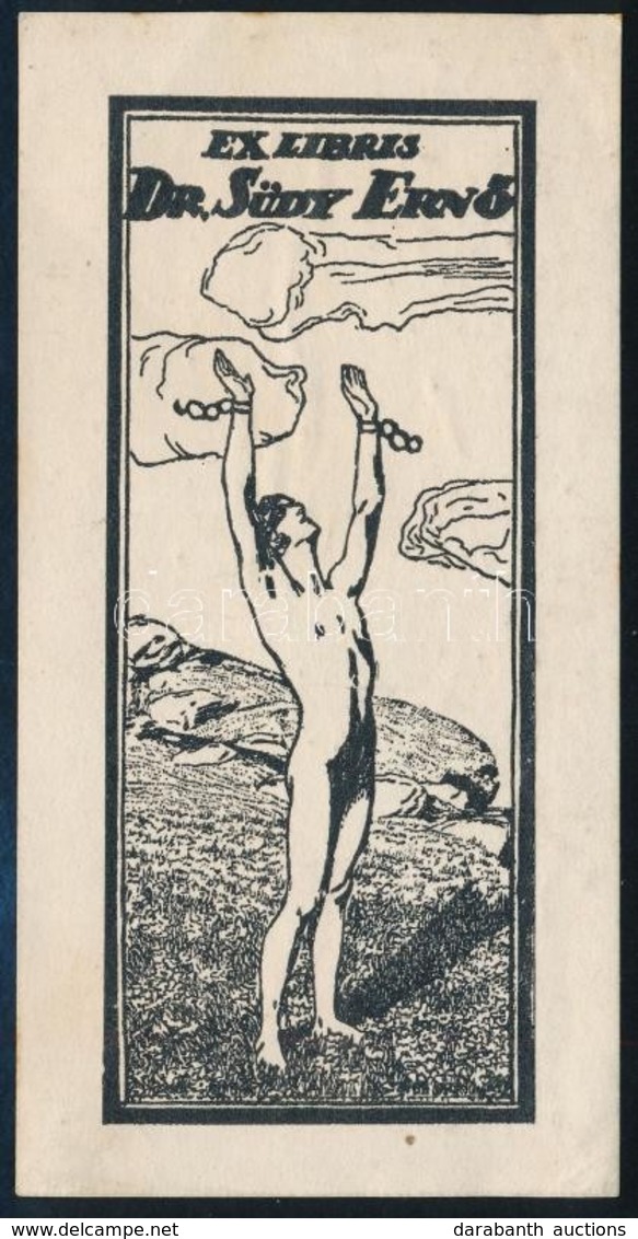 Erotikus Ex Libris Dr. Südy Jenő. Linó, Papír. 11x4,6 Cm - Sonstige & Ohne Zuordnung