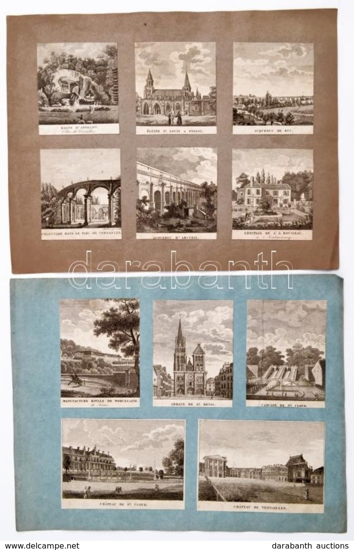 Cca 1800-1900 Francia Városképek, Látképek, 11 Db Kisméretű Acélmetszet, Kartonra Ragasztva, Különböző Méretben - Stampe & Incisioni