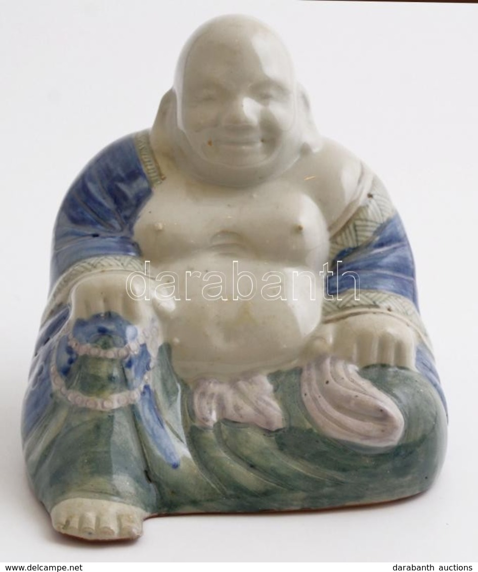 Kézzel Festett Porcelán Buddha, Jelzés Nélkül, Apró Kopásnyomokkal, M: 14 Cm - Andere & Zonder Classificatie
