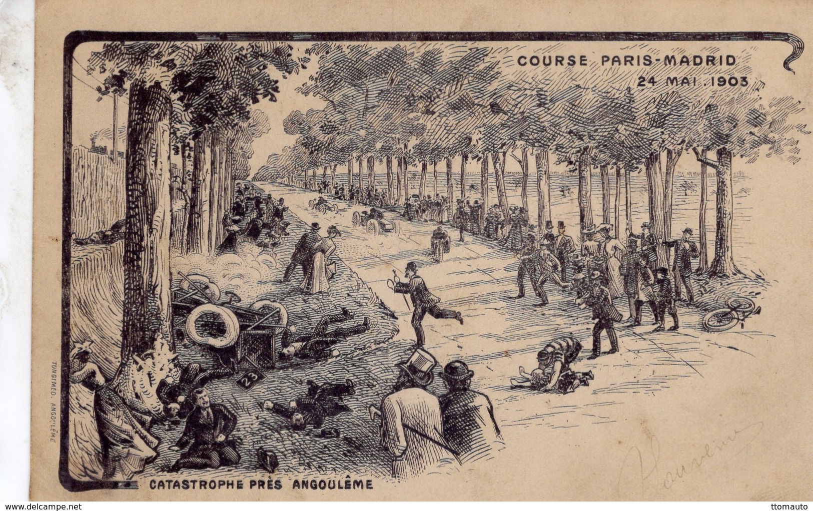 Course Paris-Madrid 1903  -  Catastrophe Pres Angouleme  -  Carte Illustrateur  -  CPA - Grand Prix / F1