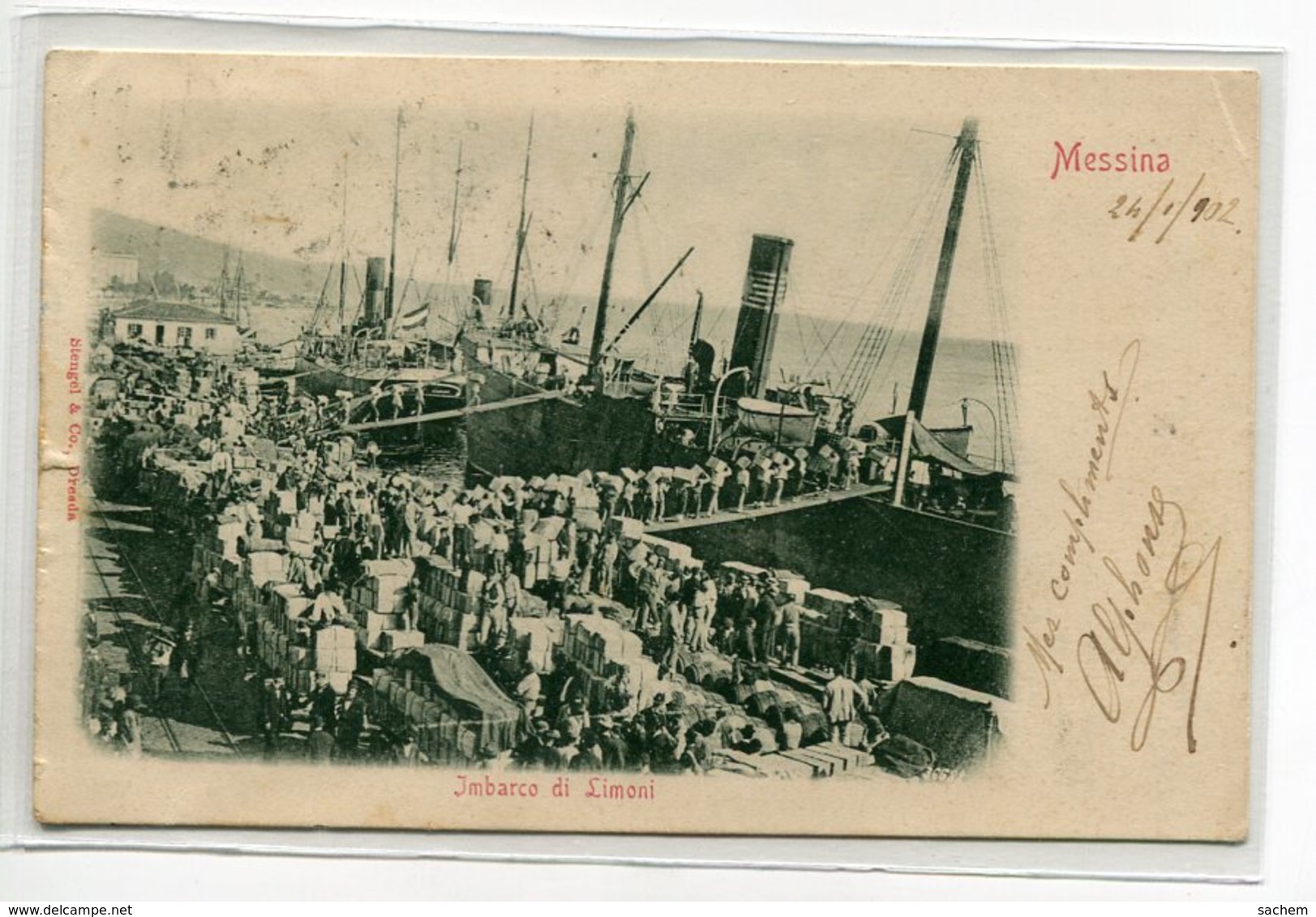 ITALIE MESSINA Imbarco Di Limoni  Port Chargement De Citrons Bateaux Quai écrite En 1902   D10 2019 - Messina