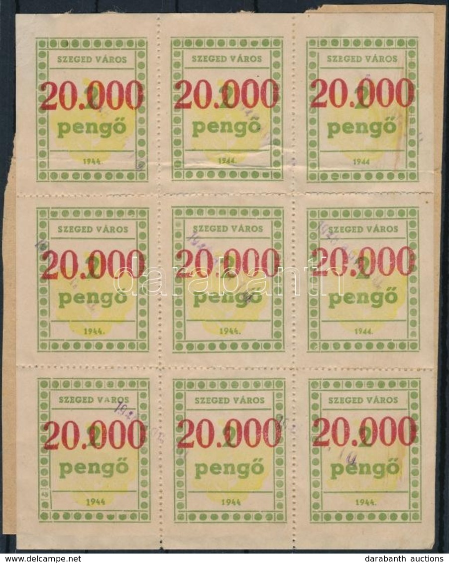 1946 Szeged Városi 20.000P/2P ívsarki Illetékbélyeg 9-es ív Kivágáson (48.800) - Non Classificati
