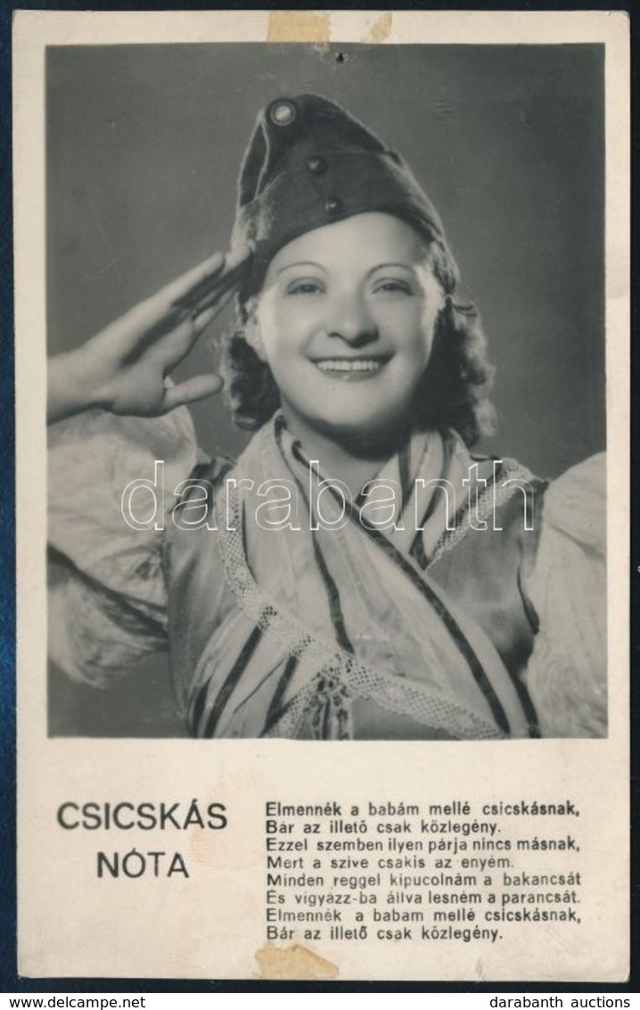 1942 Kiss Manyi: Csicskás Nóta, Filmbolt Fotólap, Rajzszög ütötte Lyukkal, 13,5×8,5 Cm - Altri & Non Classificati