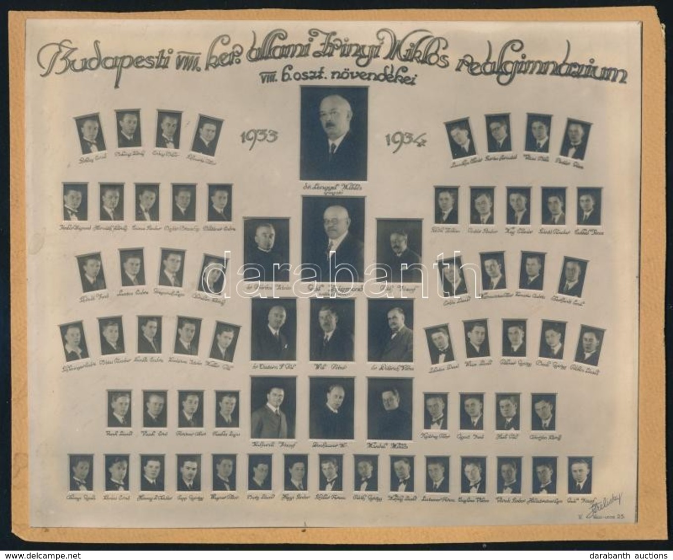 1934 Budapesti VIII. Ker. állami Zrínyi Miklós Reálgimnázium Végzős Növendékei, Tablófotó Nevesített Portrékkal, 16,5×20 - Altri & Non Classificati