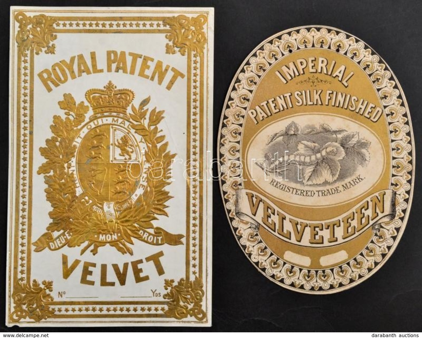 Cca 1880 Kettő Nagyméretű, Dízses Selyem Címke. 15x20, 16x26 Cm / Velvet Labels - Publicités