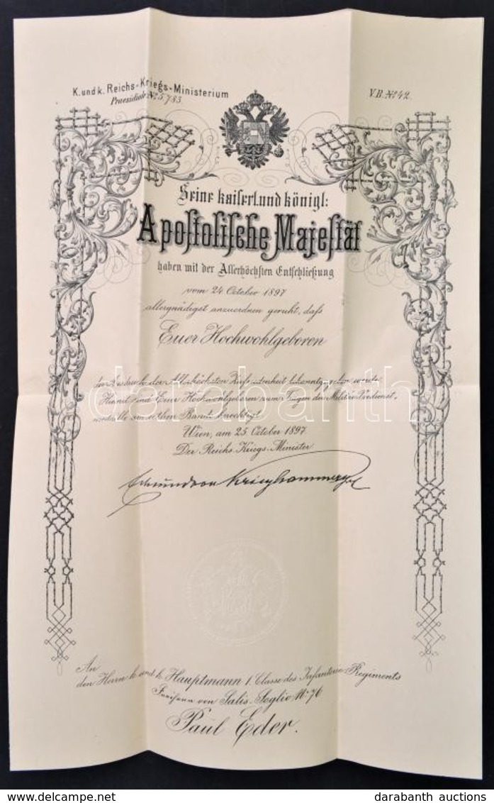 1887 Wien(Bécs), Katonai Címadományozó Oklevél - Altri & Non Classificati