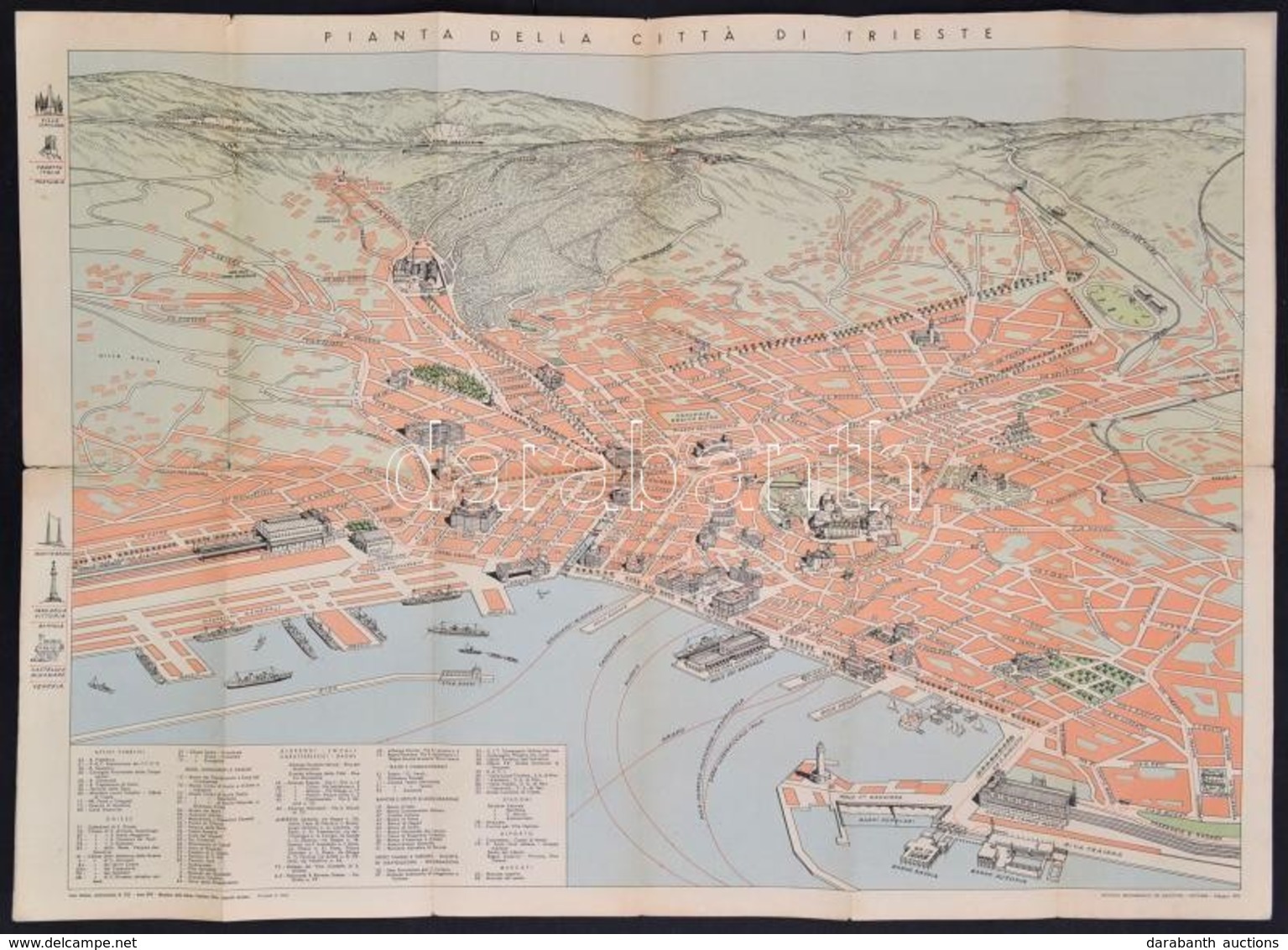 Cca 1920 Trieste Térképe, Német Nyelvű Ismertető Leírással, Szakadt, 67×49 Cm - Altri & Non Classificati