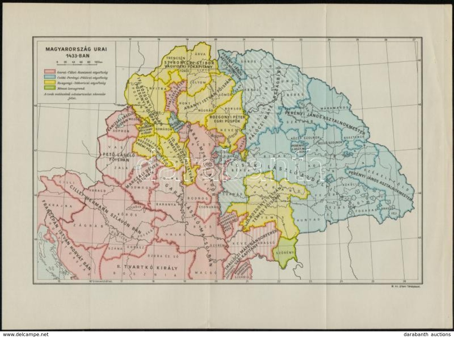 Magyarország Urai 1433-ban, Térkép, M. Kir. Állami Térképészet, Hajtott, 23,5×32,5 Cm - Altri & Non Classificati