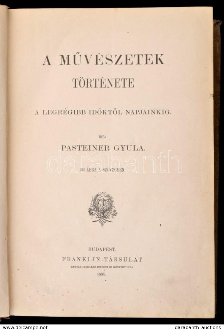 Pasteiner Gyula: A Művészetek Története. A Legrégibb Időktől Napjainkig. Bp., 1885, Franklin-Társulat, XIII+763 P. Átköt - Non Classificati