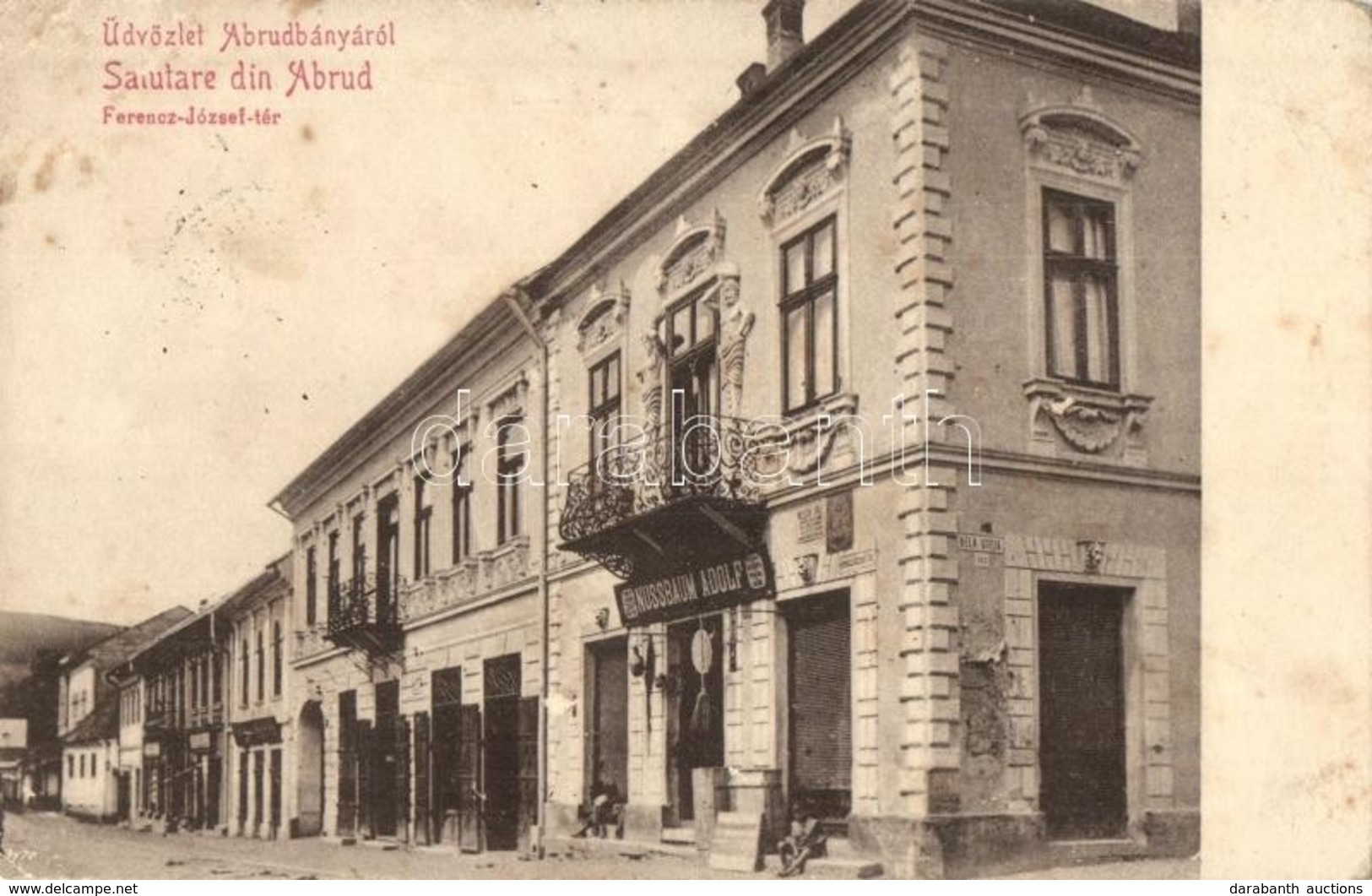 * T3 1917 Abrudbánya, Abrud; Ferenc József Tér, Nussbaum Adolf üzlete. Radó Boldizsár Kiadása / Square, Shops (Rb) - Non Classificati