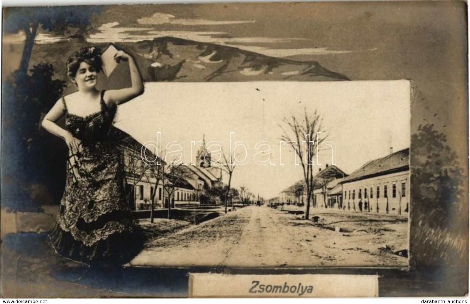 ** T2 Zsombolya, Jimbolia; Utcakép. Montázs Hölggyel / Street, Montage With Lady - Ohne Zuordnung