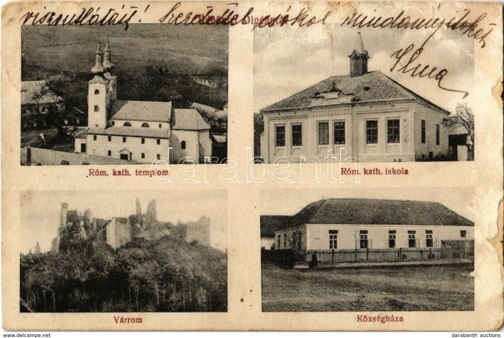 T3/T4 1912 Divény, Divín; Római Katolikus Templom és Iskola, Községháza, Vár. Steegmüller Fényirda 277. / Divínsky Hrad  - Non Classificati