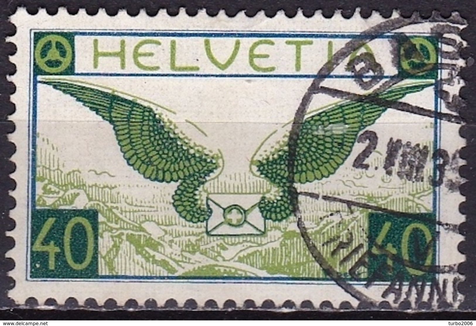 Switzerland /Schweiz / Suisse : 1929 AIRMAIL Flugpostmarken 40 C Blau / Grün Mi. 234 Z - Gebruikt