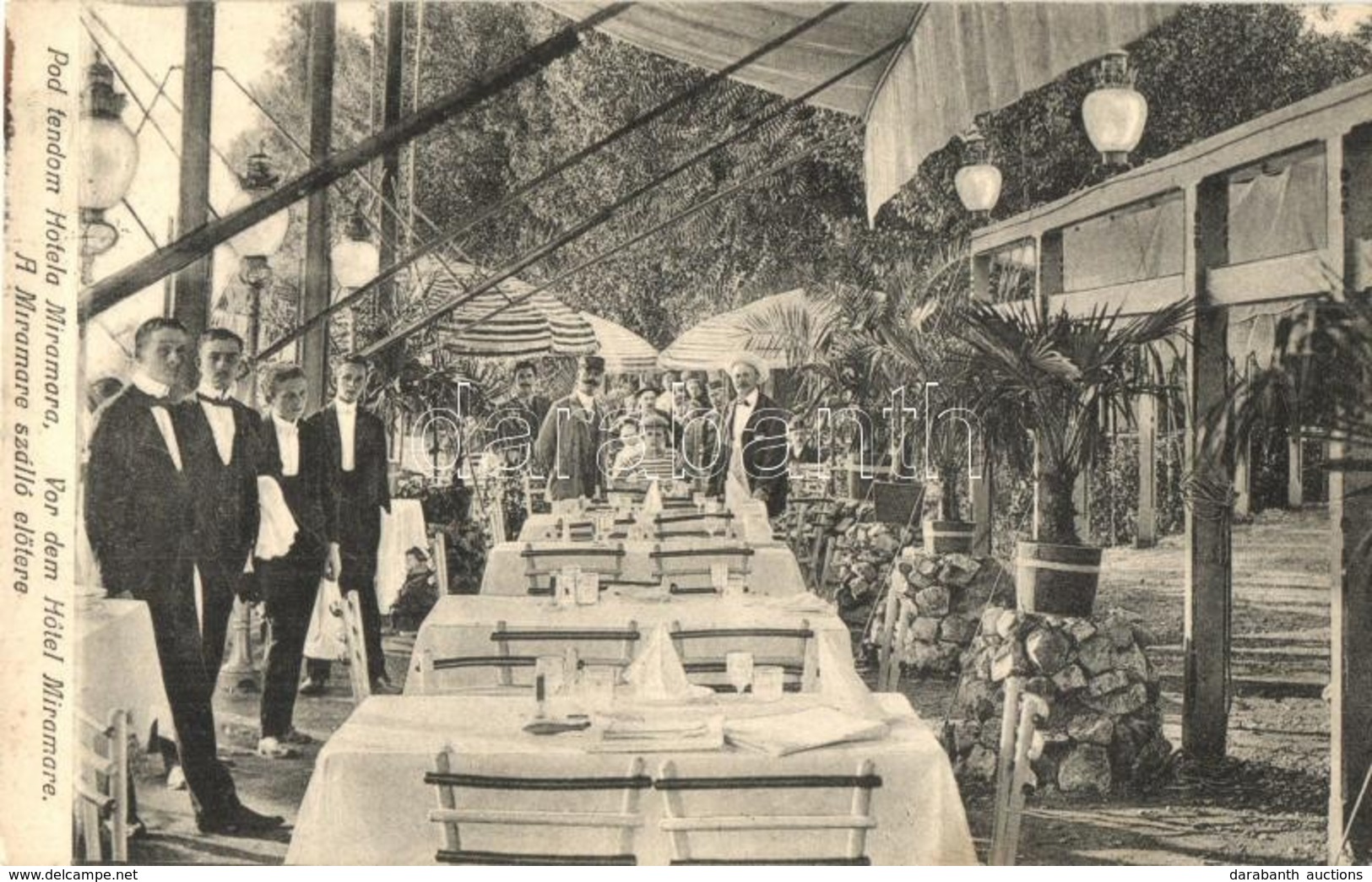 T2/T3 1907 Crikvenica, Cirkvenica; Miramare Szálló Előtere, étterem Kerthelyisége Pincérekkel / Hotel Restaurant, Garden - Non Classificati