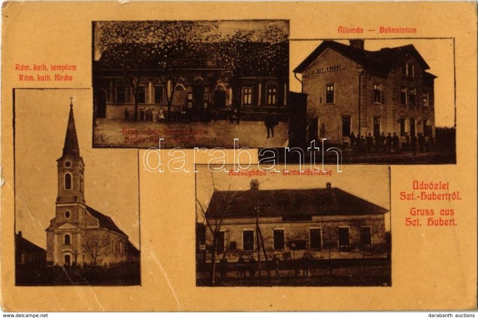 T3 1912 Szenthubert, St. Hubert (Bánátnagyfalu, Banatsko Veliko Selo); Vasútállomás, Római Katolikus Templom, Községháza - Non Classificati