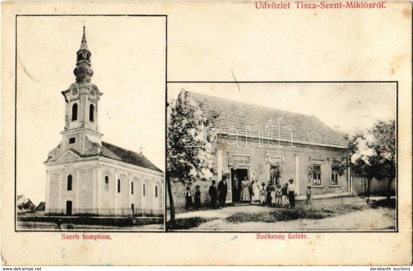 * T3 1912 Tiszaszentmiklós, Ostojicevo; Szerb Templom, Székessy Ede üzlete és Saját Kiadása / Serbian Church, Shop (Rb) - Non Classificati