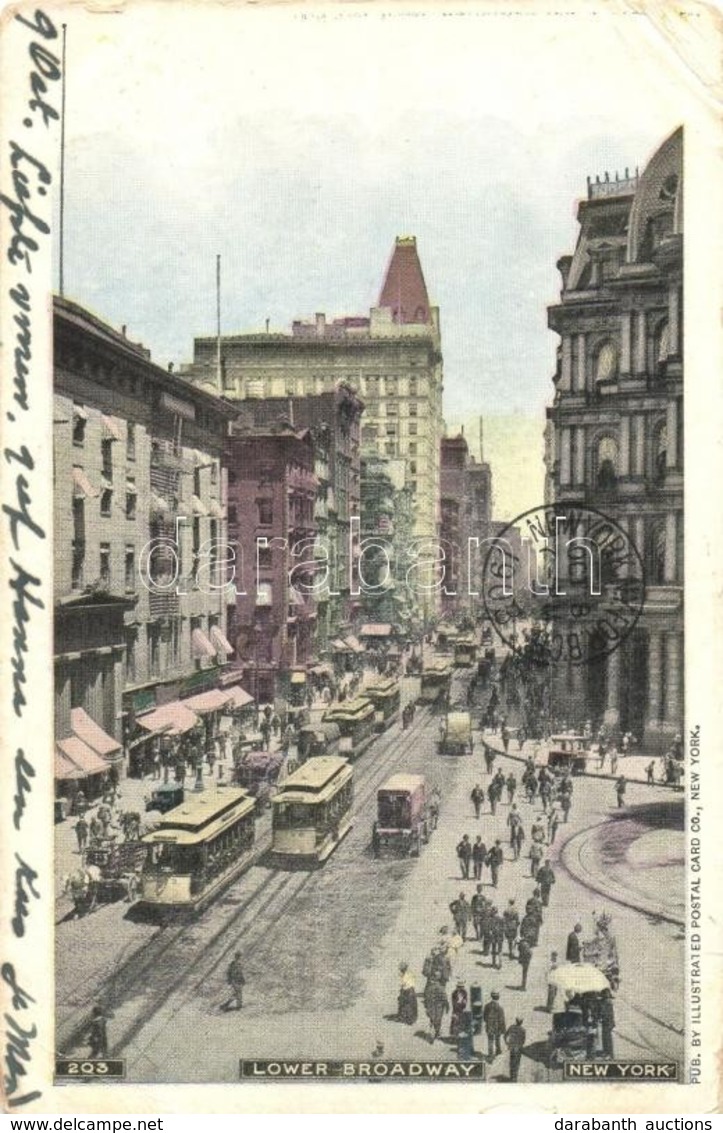 T2/T3 1903 New York, Lower Broadway, Trams (EK) - Ohne Zuordnung