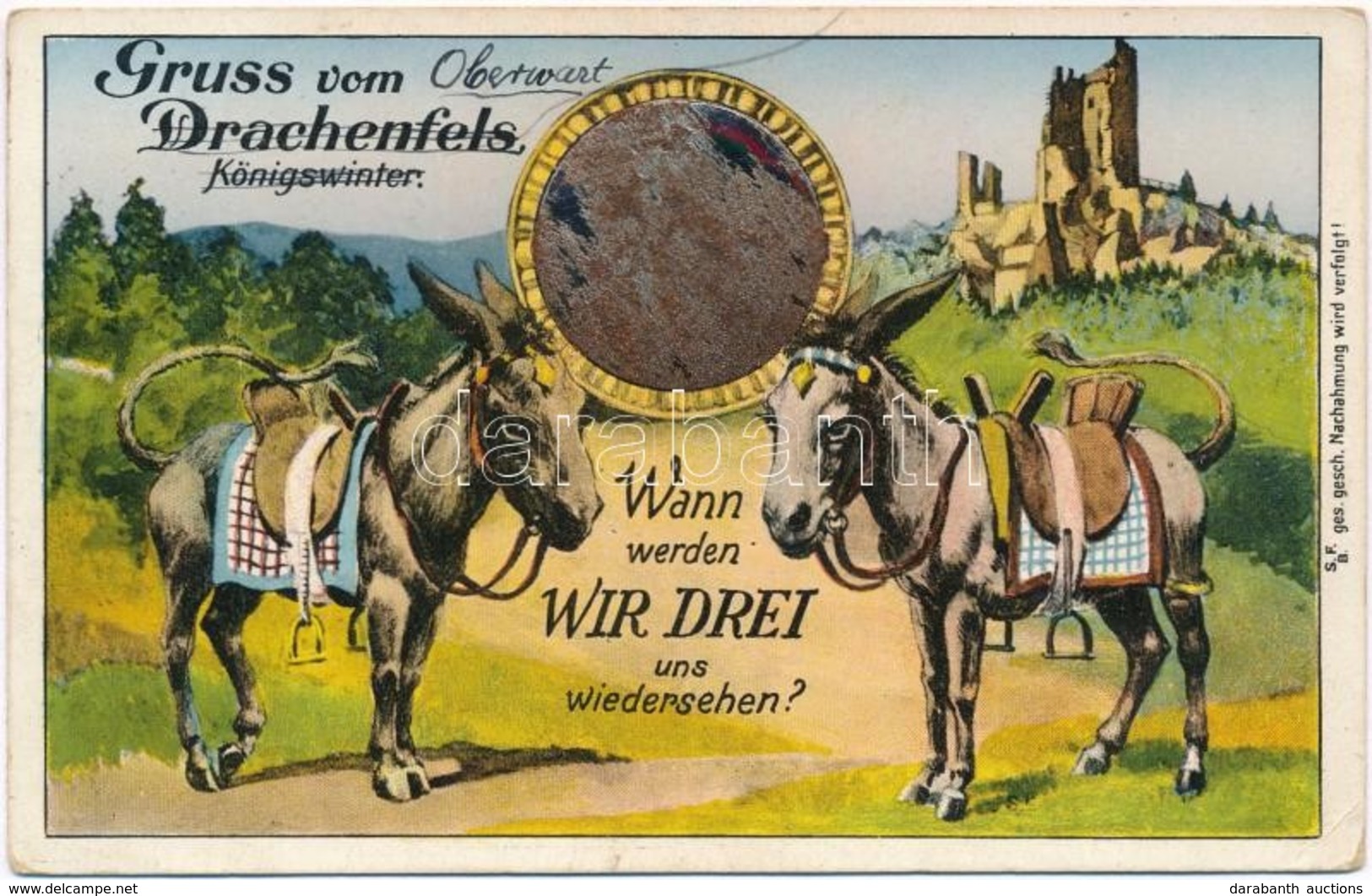 T2/T3 1938 Drachenfels, Königswinter; Wann Werden Wir Drei Uns Wiedersehen? / Humorous Postcard With Donkeys And Mirror  - Non Classificati