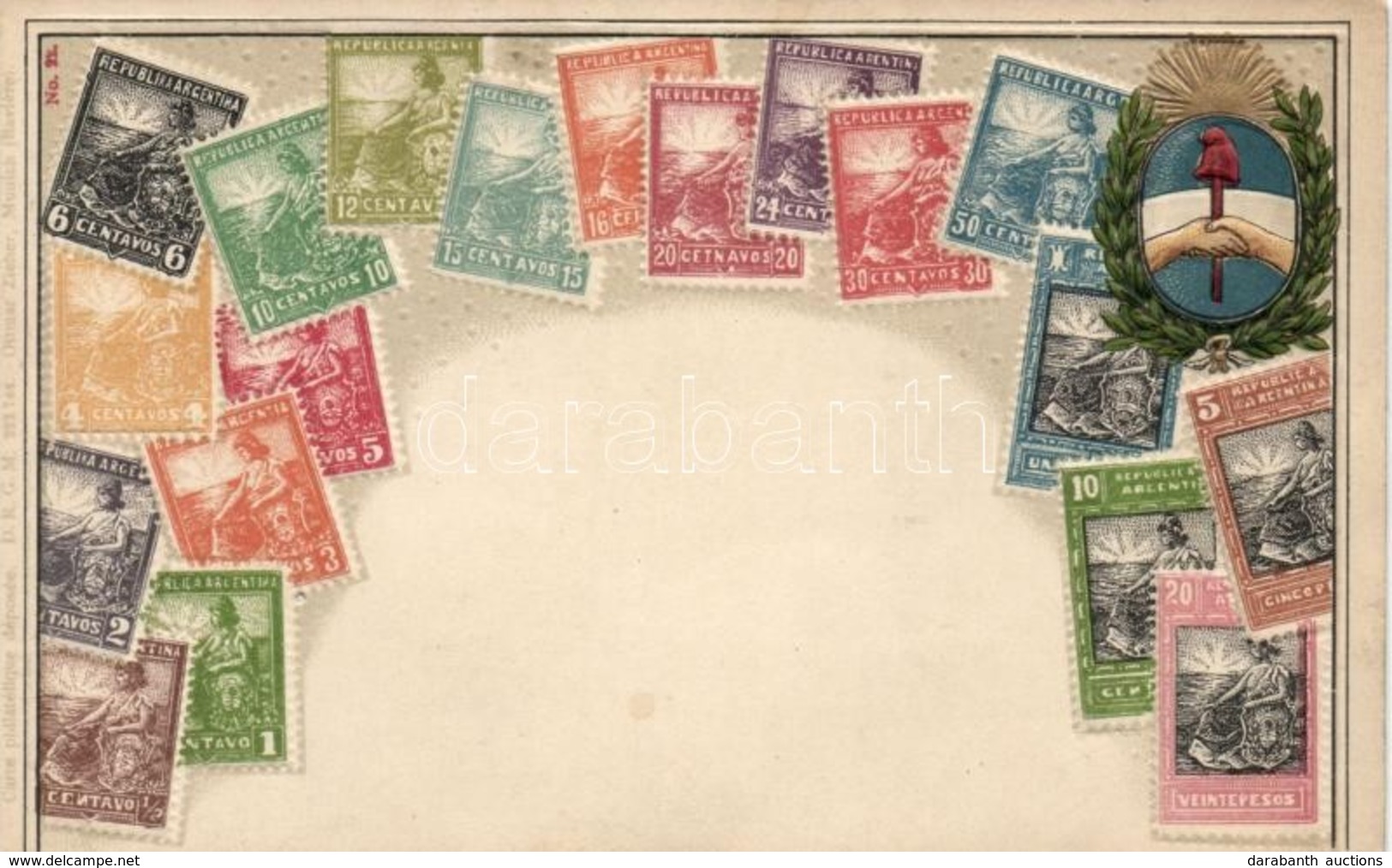 ** T2/T3 Set Of Stamps, Argentina, Coat Of Arms, Emb. Litho (gluemark) - Non Classificati