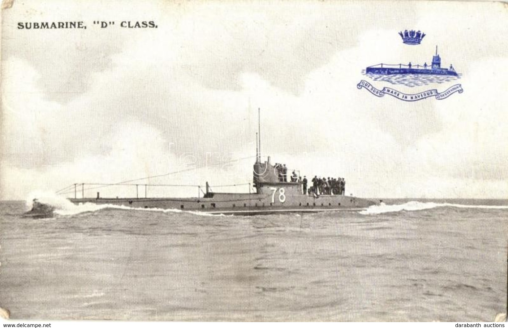 ** T2/T3 Submarine D Class No. 78., British Royal Navy (kopott Sarkak / Worn Corners) - Non Classificati