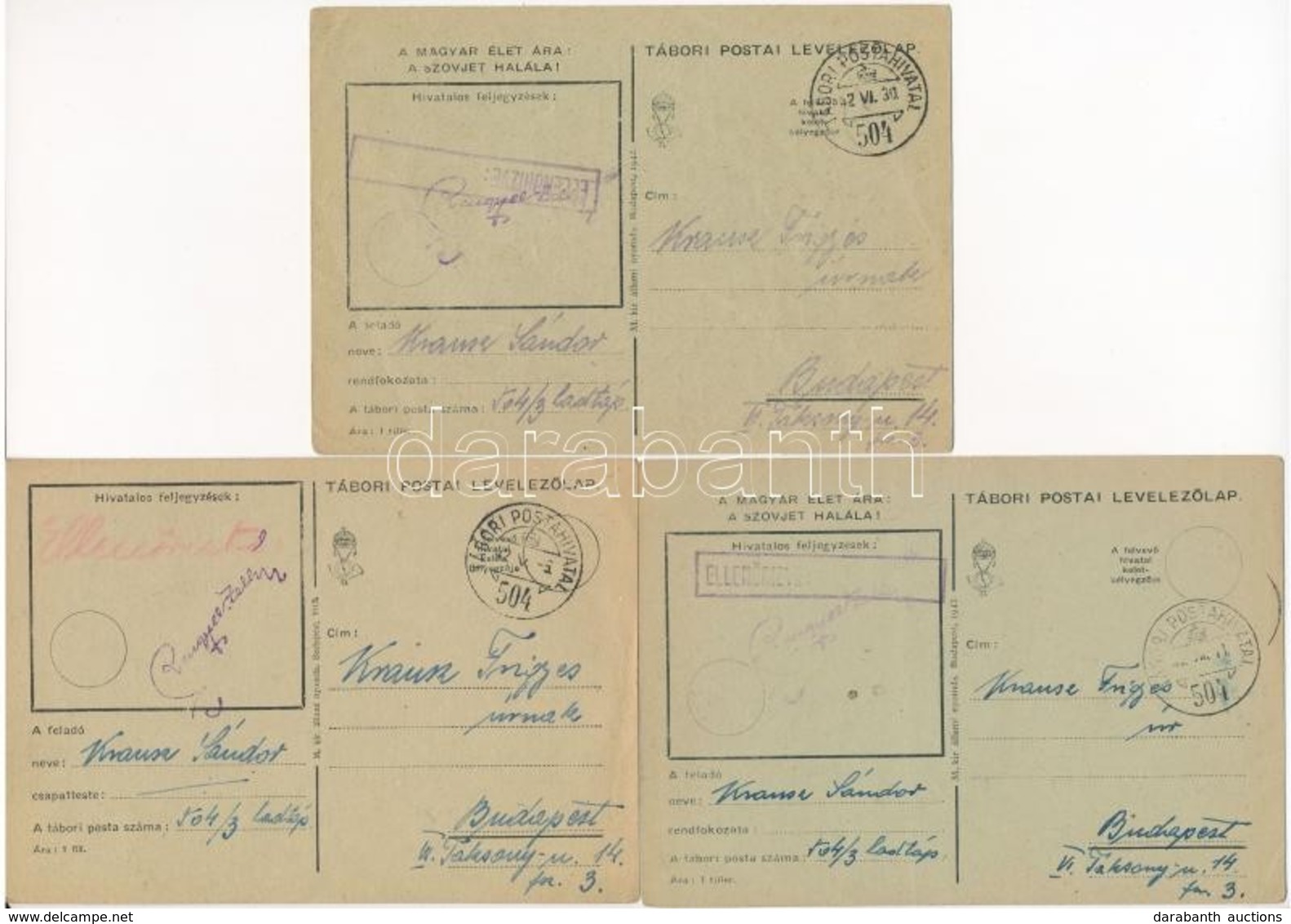 1942 Krausz Sándor Zsidó 504/3 Hadtáp KMSZ (közérdekű Munkaszolgálatos) Levele Apjának Krausz Frigyesnek. A Magyar élet  - Non Classificati