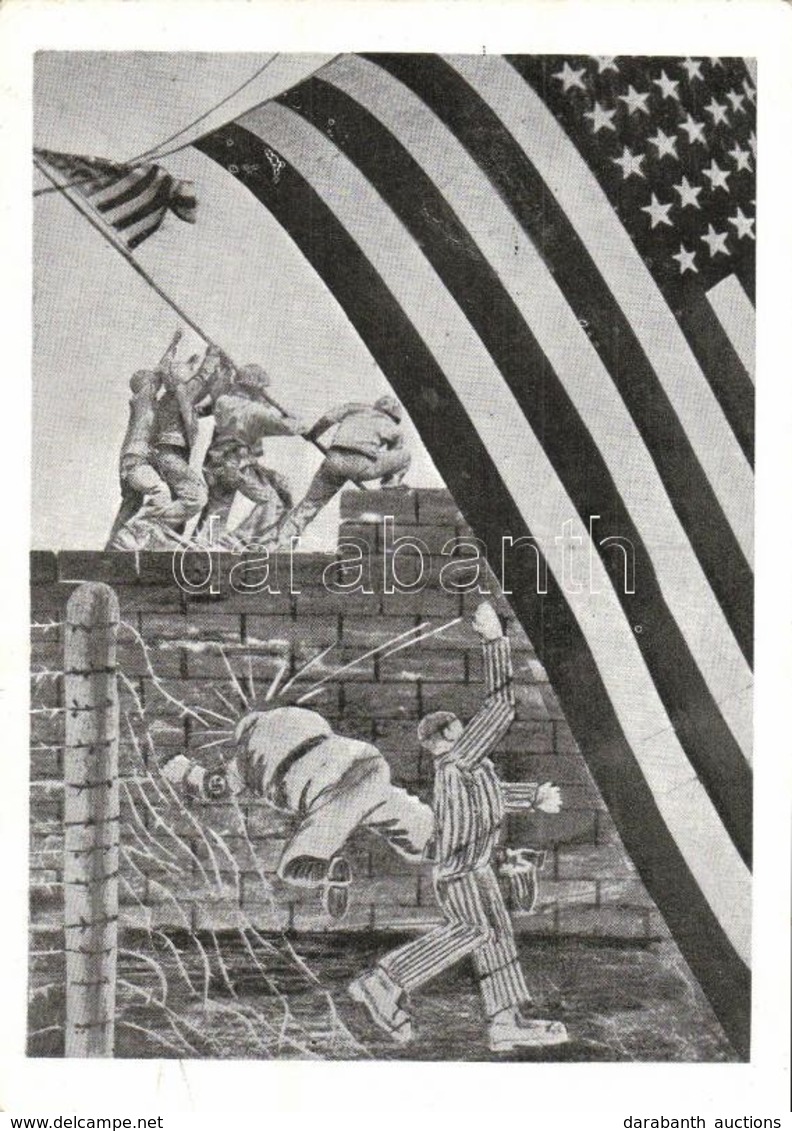 * T2 1945 KZ. Mauthausen. Anniversary Of The Liberation / Mauthausen Concentration Camp Memorial Art Postcard With Ameri - Non Classificati