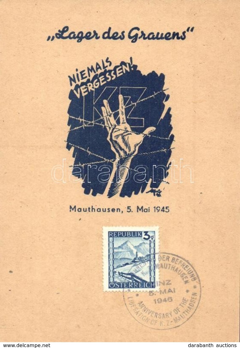 * T2/T3 1945 Mauthausen, Lager Des Grauens. Niemals Vergessen! / Mauthausen Concentration Camp Memorial Art Postcard. Ca - Non Classificati