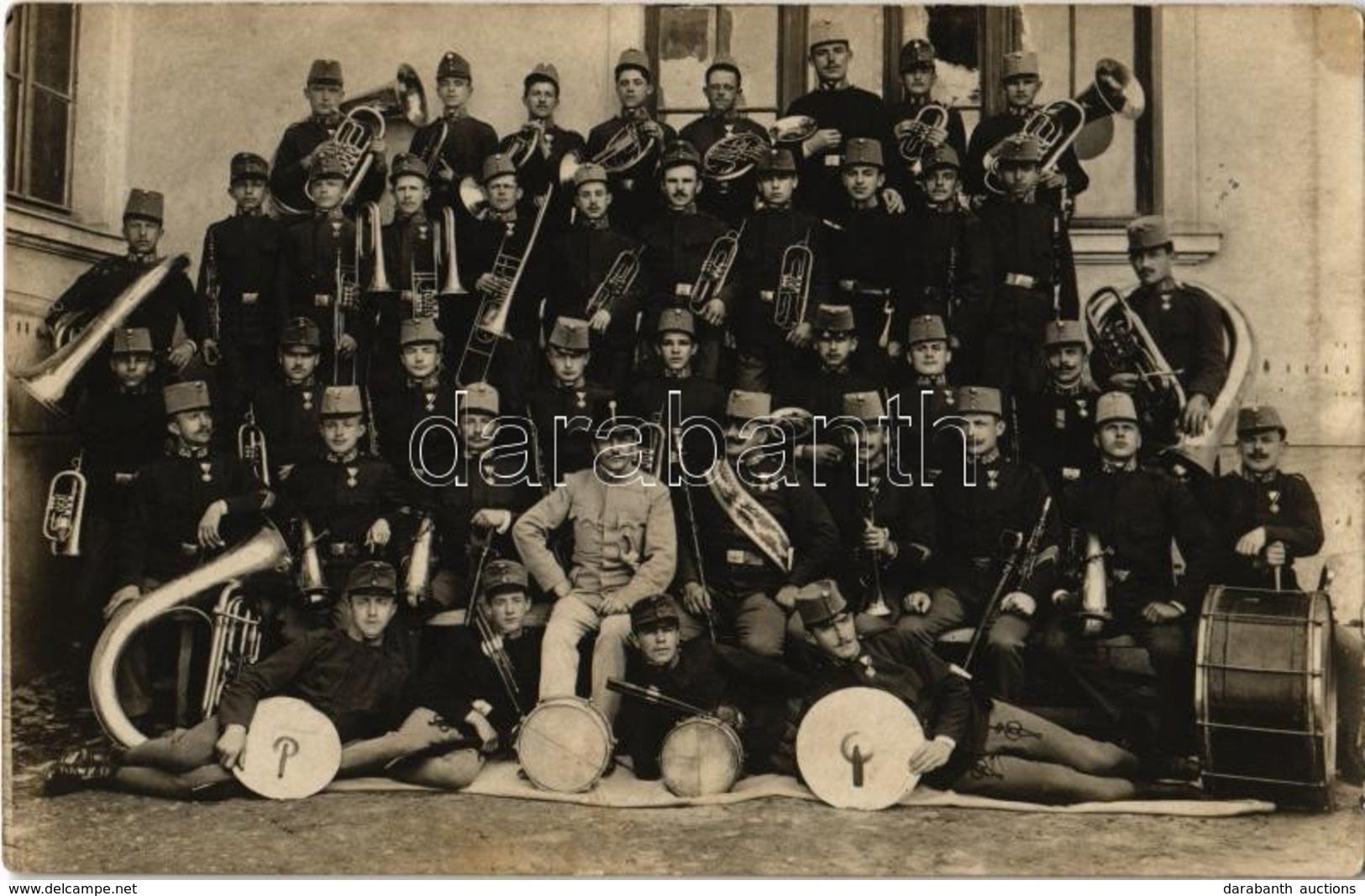 T2/T3 1910 Pétervárad, Petrovaradin (Újvidék, Novi Sad); Katonai Zenekar Csoportképe / K.u.K. Military Music Band. Photo - Unclassified