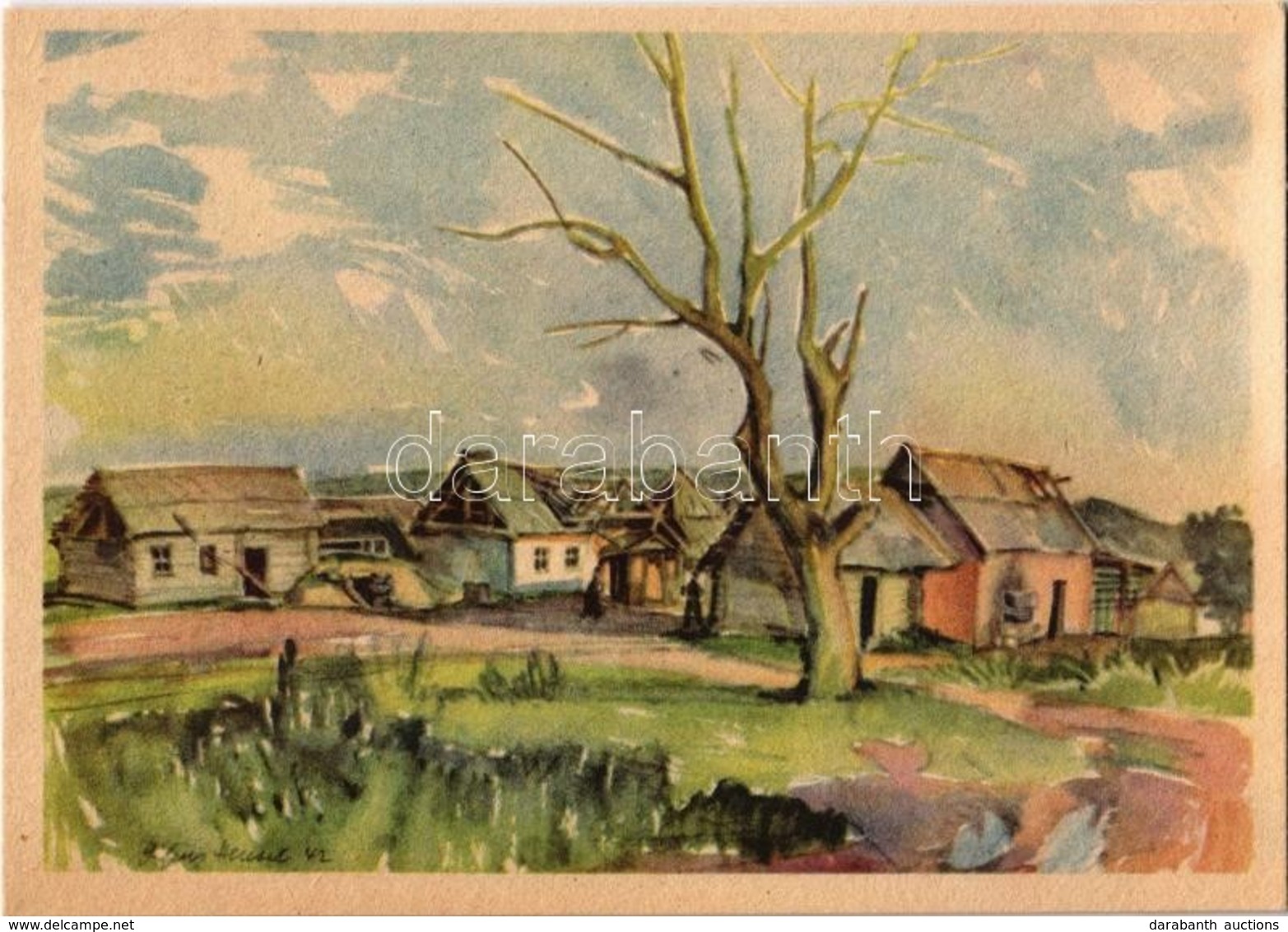 ** T2 Ein Sowjetdorf. Erich Gutjahr Bildverlag. Bestell-Nr. 93. / WWII German Military Art Postcard, Ruined Soviet Villa - Non Classificati