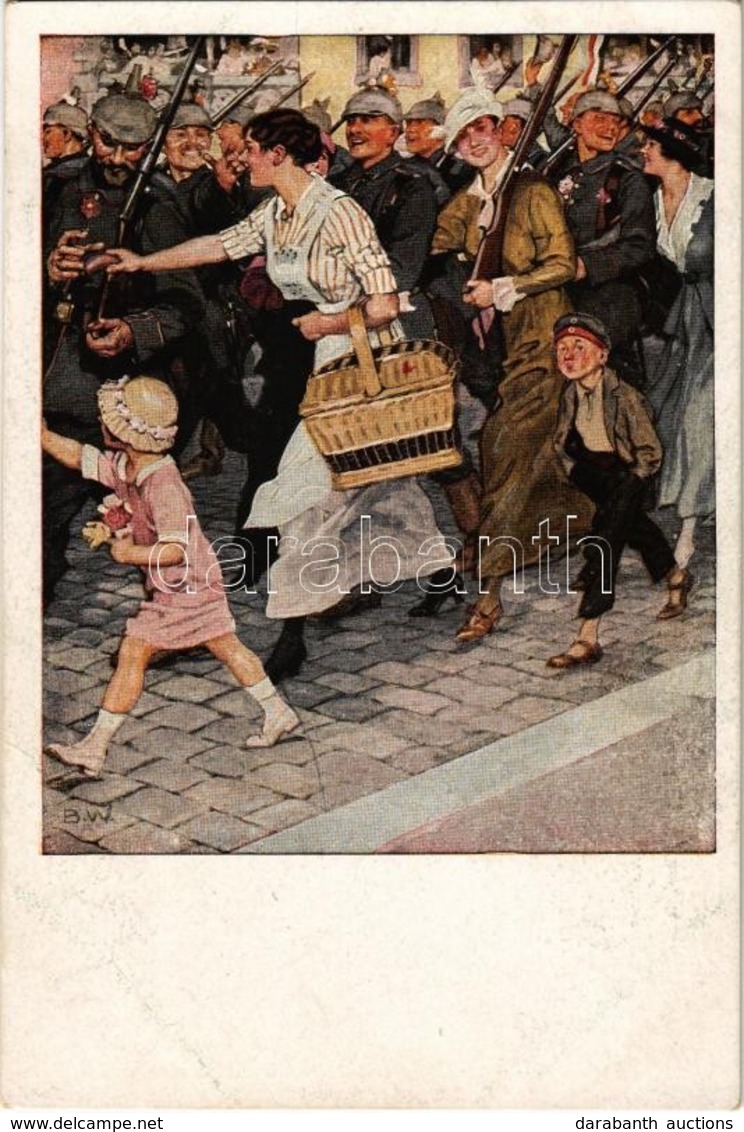 ** T2 Ausmarsch. Kriegspostkarten Von B. Wennerberg Nr. 7. / WWI German Military Art Postcard, Marching Soldiers With Wo - Non Classificati