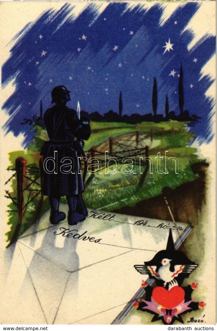 ** T1 Második Világháborús Katonai üdvözlőlap / WWII Hungarian Military Greeting Art Postcard S: Bozó - Non Classificati