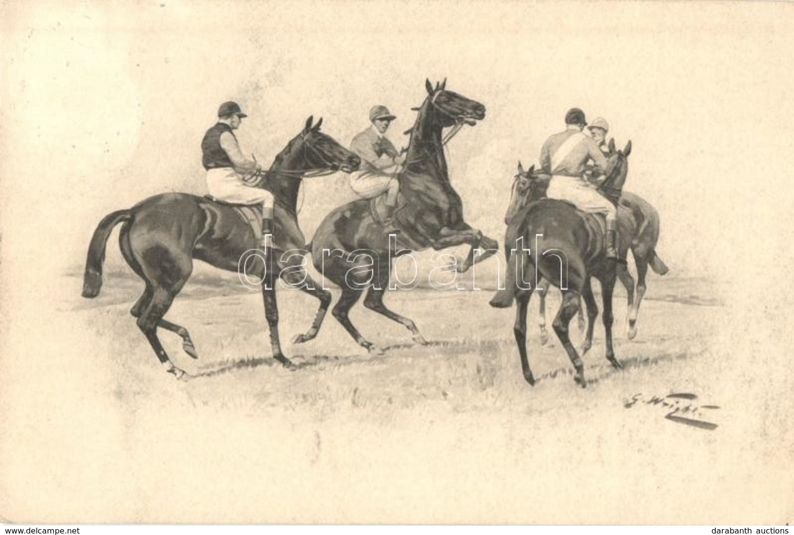 T2 Racing Horses With Jockeys, Art Postcard, M. M. Vienne M. Munk Nr. 462. S: G. Wright - Ohne Zuordnung