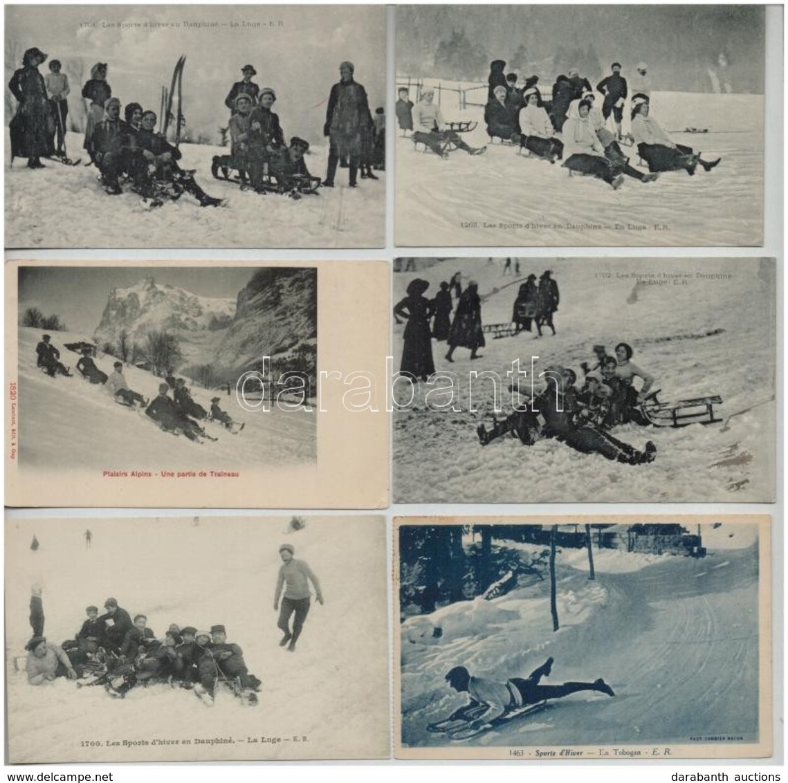 * 6 Db RÉGI Téli Sport Motívumú Képeslap: Szánkózás / 6 Pre-1910 Winter Sport Motive Postcards: Sledding - Non Classificati