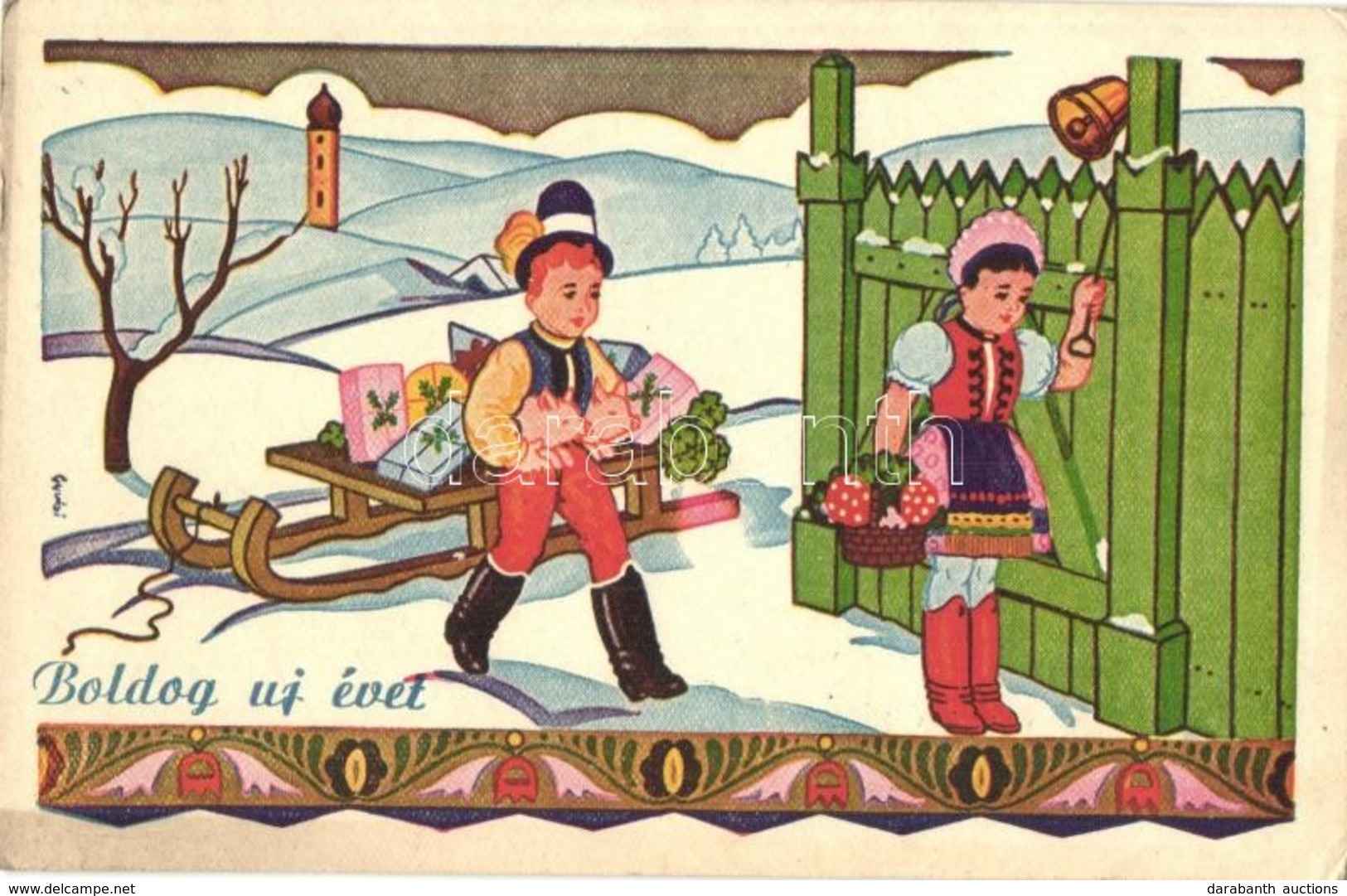 T2/T3 'Boldog új évet!' / New Year Greeting Postcard, Pigs, Folklore, S: Gyulai (EK) - Non Classificati