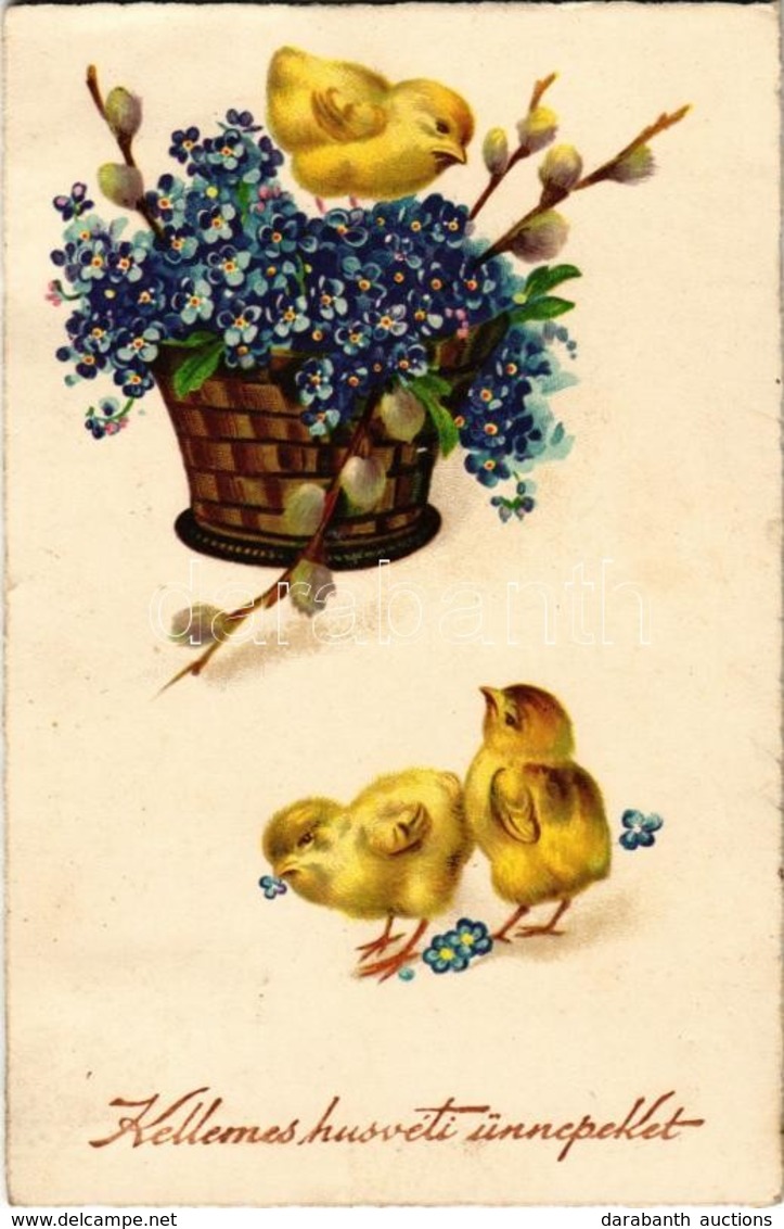 T2/T3 Kellemes Húsvéti ünnepeket / Easter Greeting Art Postcard With Chicken And Flower - Non Classificati