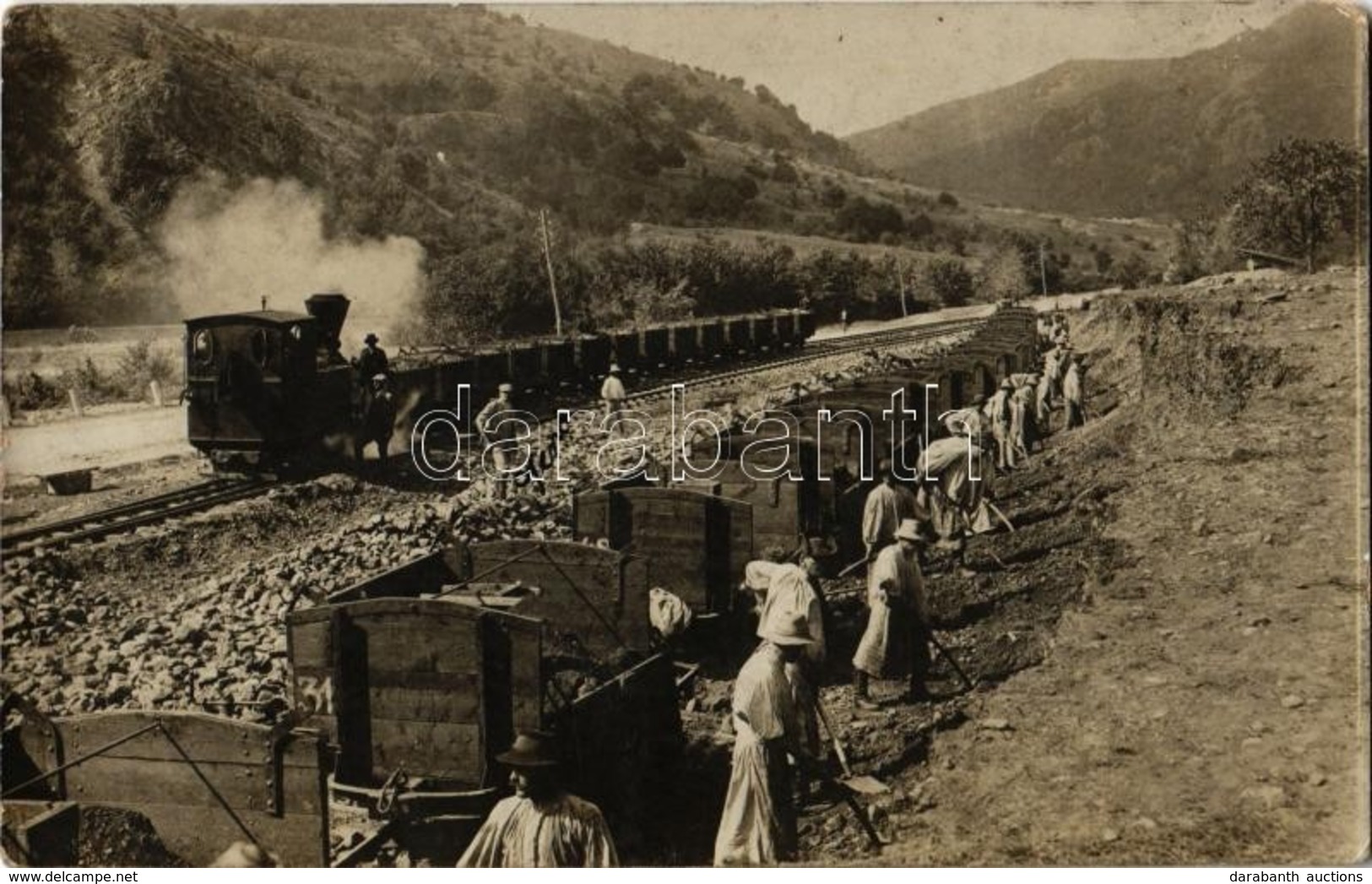 T2/T3 ~1915 Budapest Környéke, Erdei Vasút építés Közben Kisvasúti Mozdonnyal és Munkásokkal / Forest Narrow Gauge Railw - Non Classificati