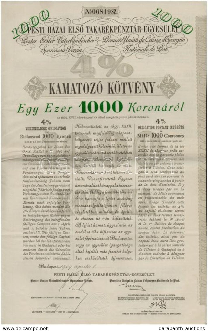 Budapest 1909. 'Pesti Hazai Első Takarékpénztár-Egyesület' 4%-os Kamatozó Kötvénye 1.000K-ról (5x) Sorszámkövetők, Szára - Non Classificati
