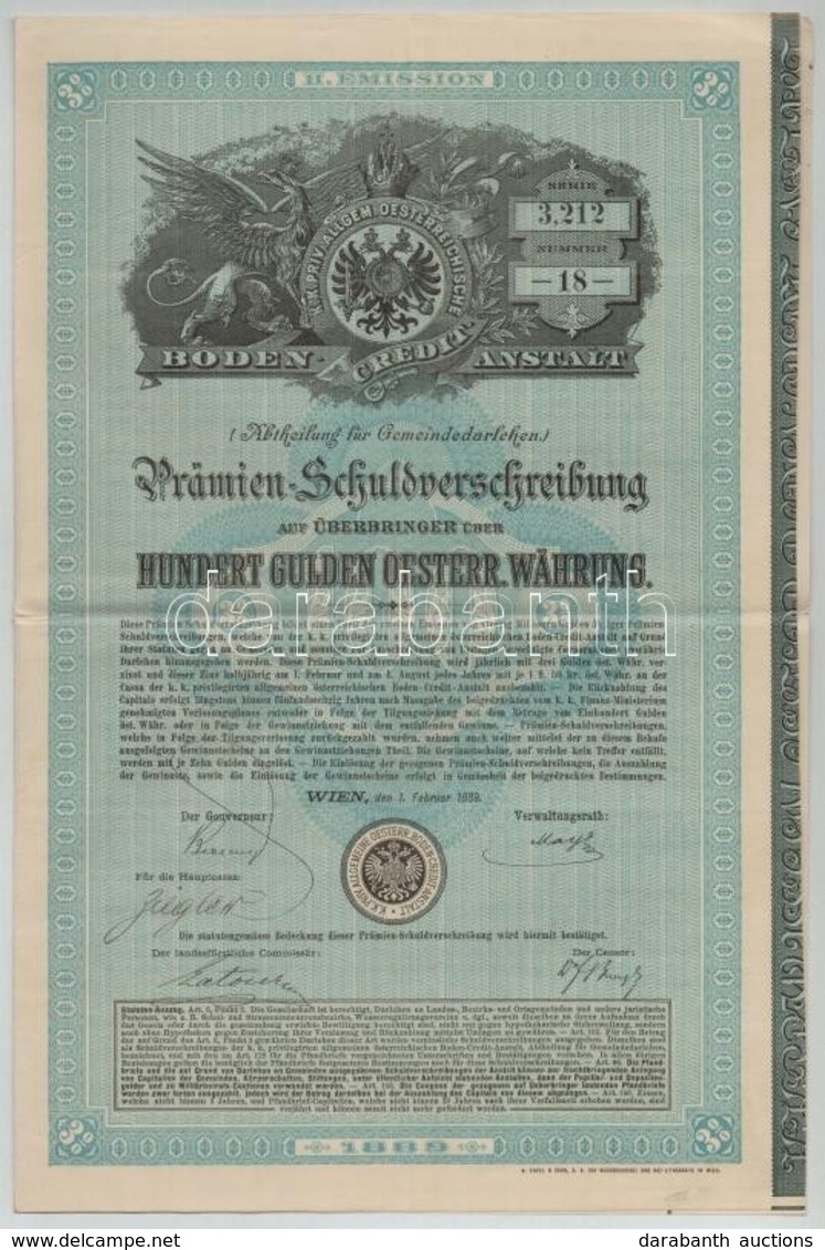Ausztria / Bécs 1889. 3%-al Kamatozó államkötvény 100G-ről, Szelvényekkel T:III Szép Papír
Austria / Wien 1889. 3% Inter - Non Classificati