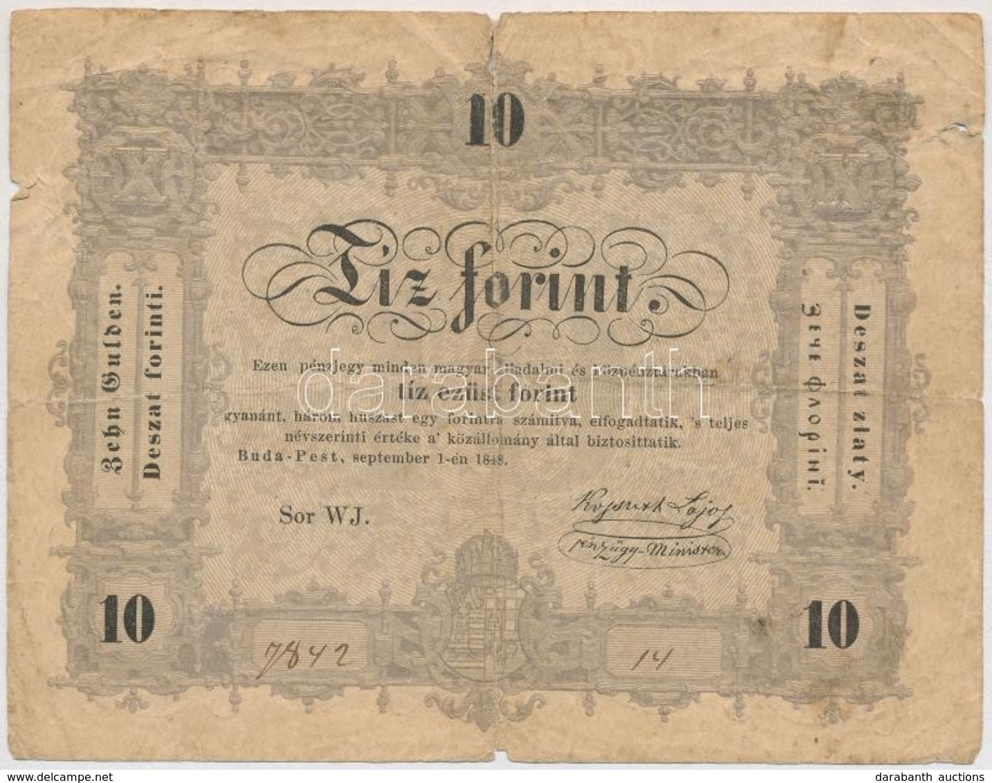 1848. 10Ft 'Kossuth Bankó' T:III Szakadások
Adamo G111 - Non Classificati