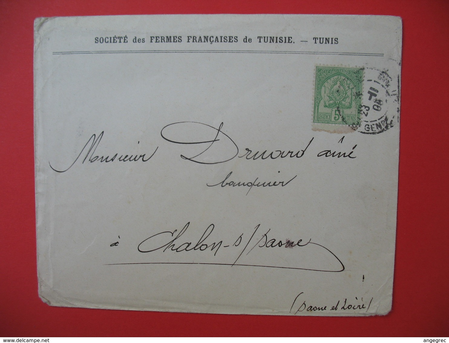 Tunisie Lettre Commerciale 1908 Entête Sté Des Fermes Françaises  Cachet Régence Tunis  Pour La France Chalon S/S - Lettres & Documents