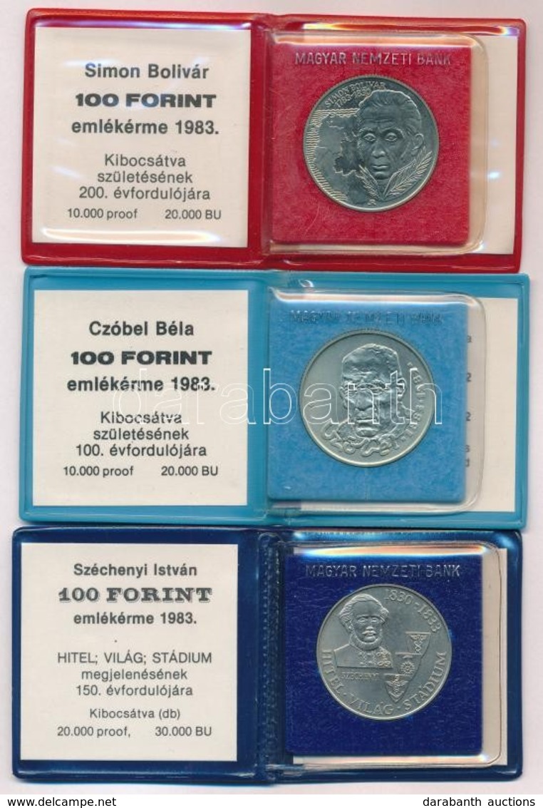 1983. 100Ft Alpakka 'Simon Bolivár' + 1983. 100Ft Alpakka 'Czóbel Béla' + 1983. 100Ft Alpakka 'Széchenyi István' Mindegy - Non Classificati