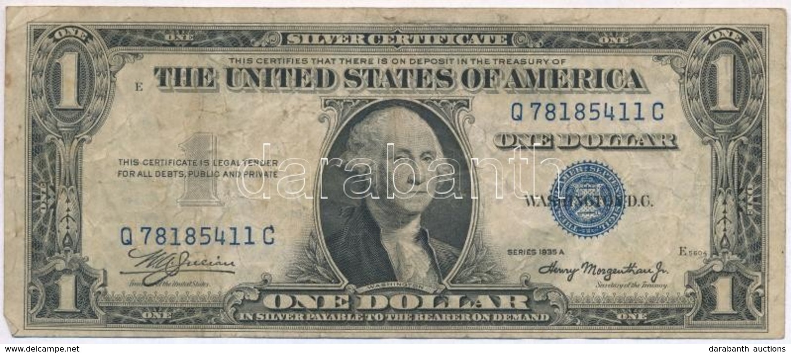 Amerikai Egyesült Államok 1935-1945. (1935A) 1$ 'Silver Certificate - Kisméretű', Kék Pecsét, 'William Alexander Julian  - Non Classificati